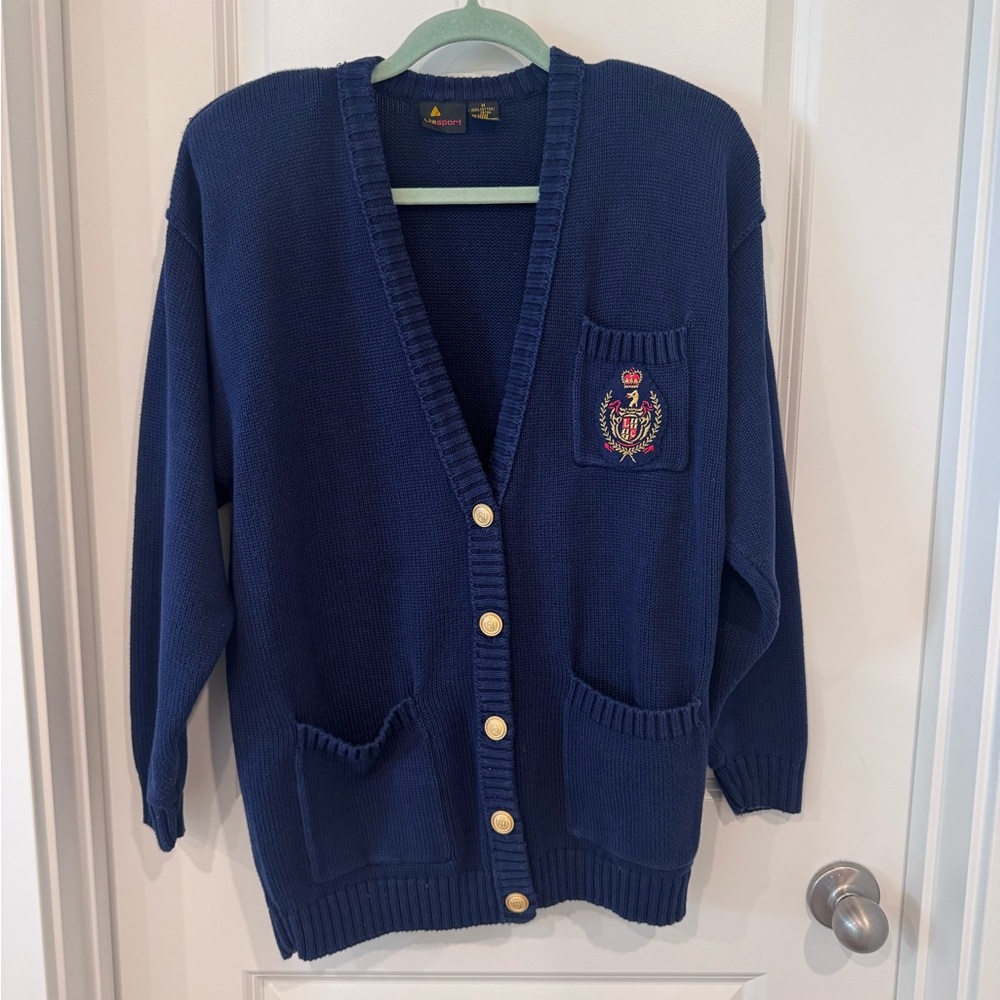 Vintage 90’s Liz Sport Navy Blue Women's Cardigan Sweater